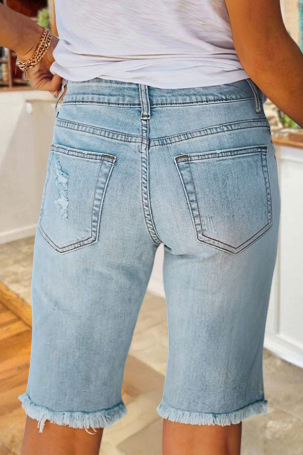 Vintage Ripped Usa Flag Denim Midi Pants