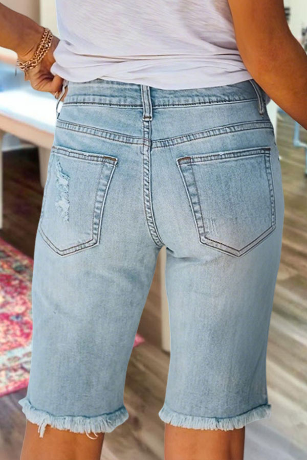 Vintage Ripped Usa Flag Denim Midi Pants